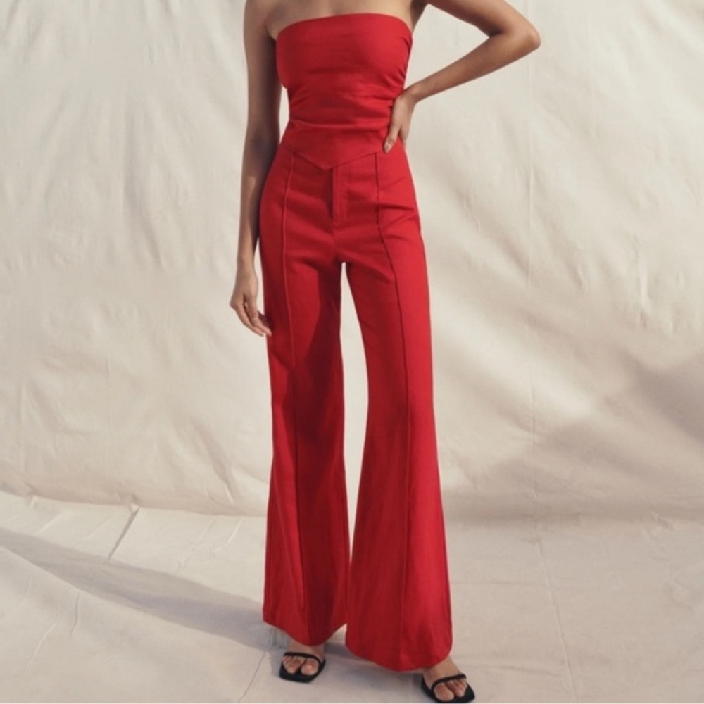 Reformation Red Linen Pant Set